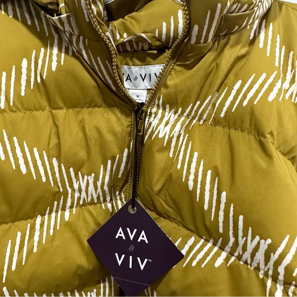 Women's Plus Size Hooded Short Puffer Coat - Ava & Viv Green Diamond 1X NWT - Picture 6 of 8